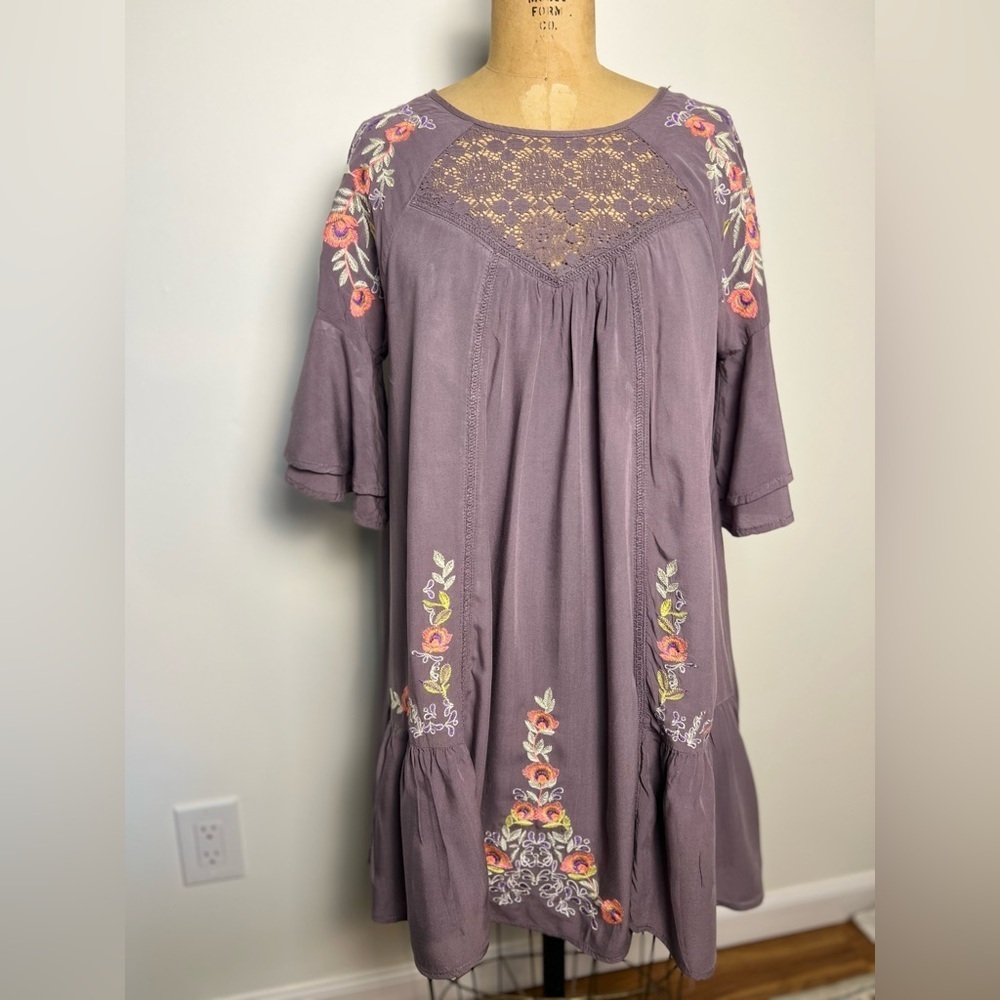 Altar’s State purple boho dress with embroidered designs size medium